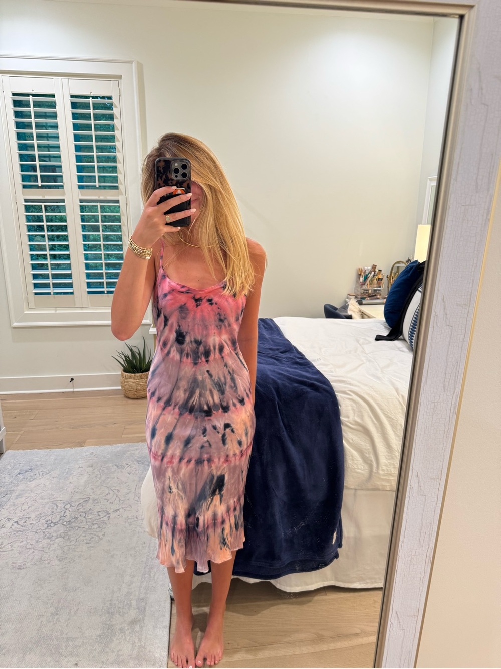 Tie-Dye Pink & Black Maxi Slip Dress - Women's Sleeveless